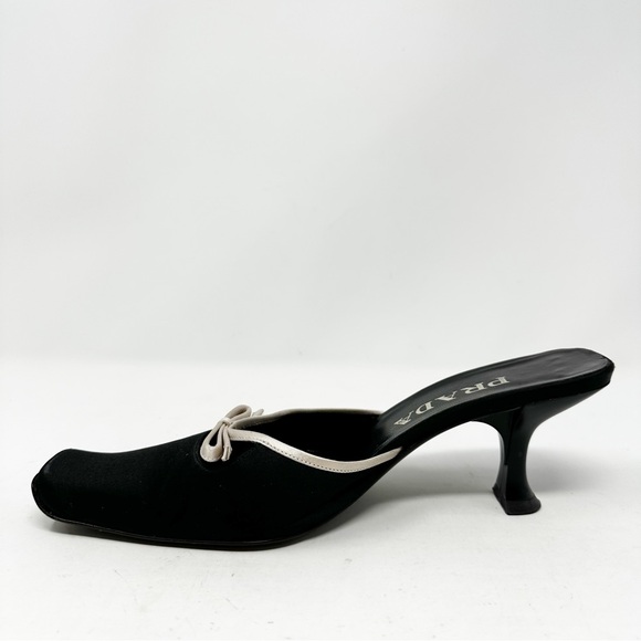 Prada Vintage Mules Black Satin Kitten Heels Bow Accent Size 36.5 - Picture 7 of 12